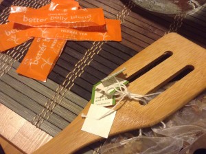 Wooden Spoon with Tea Bags tied to it